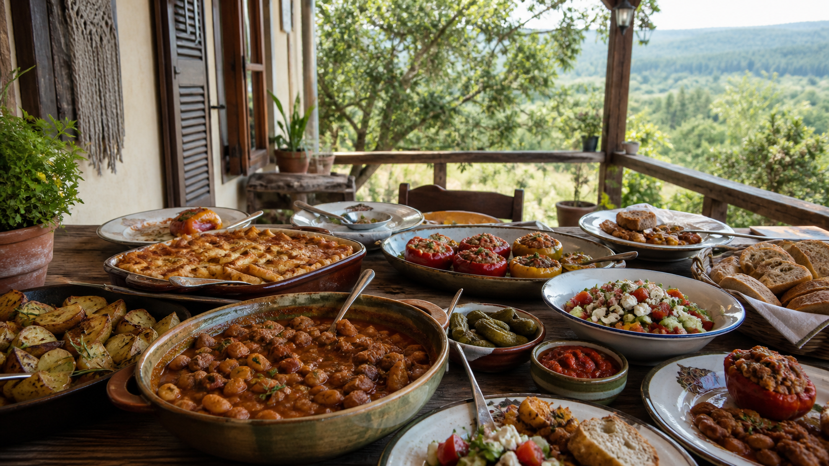 Obilan stol domaćih jela na seoskom imanju Secret Garden u Golinji
